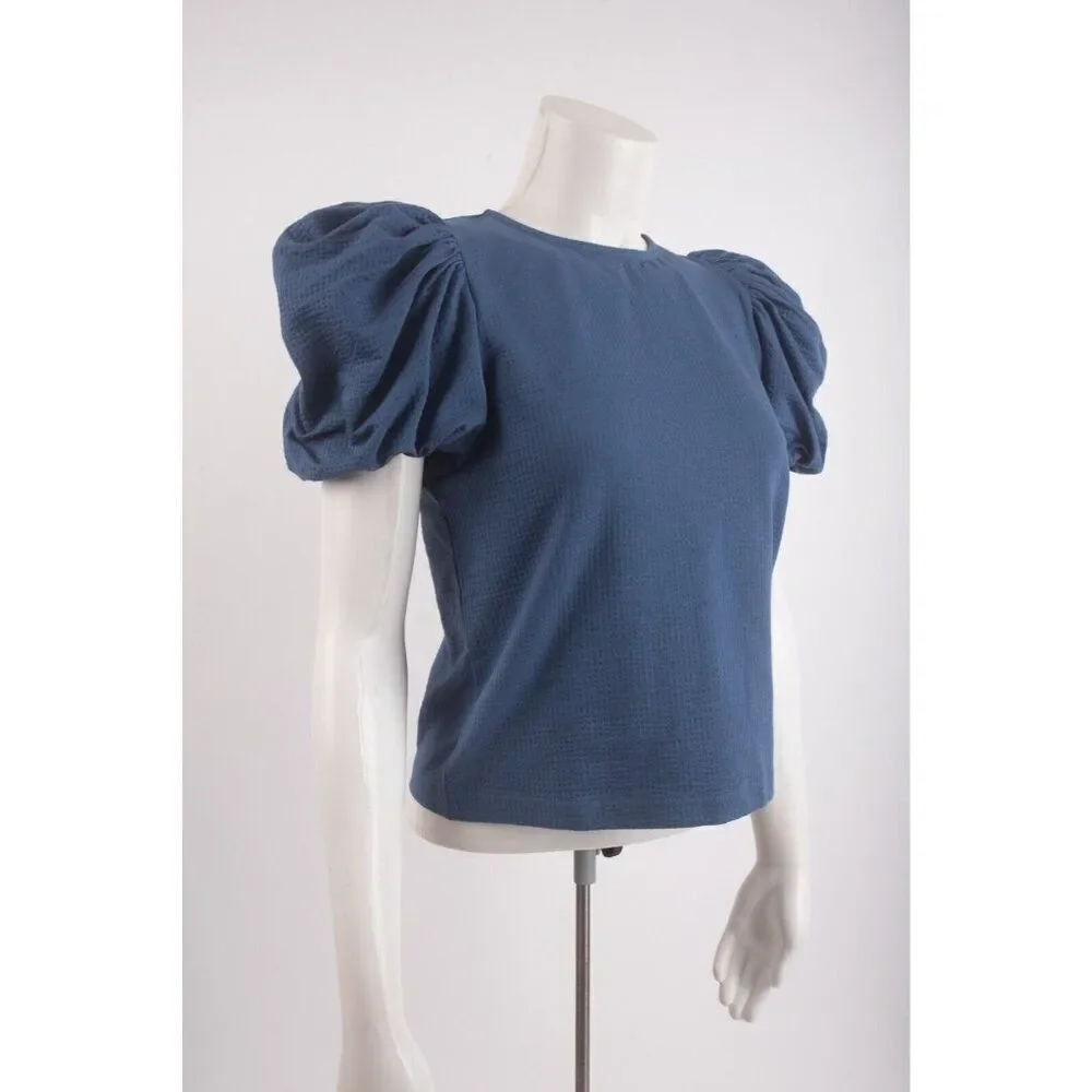 Boden Womens Jersey Shirt Top UK 10 US 6 Blue Puff Sleeve t1138 NWT